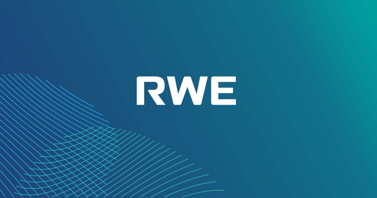 RWE logo on a teal background with blue lines.